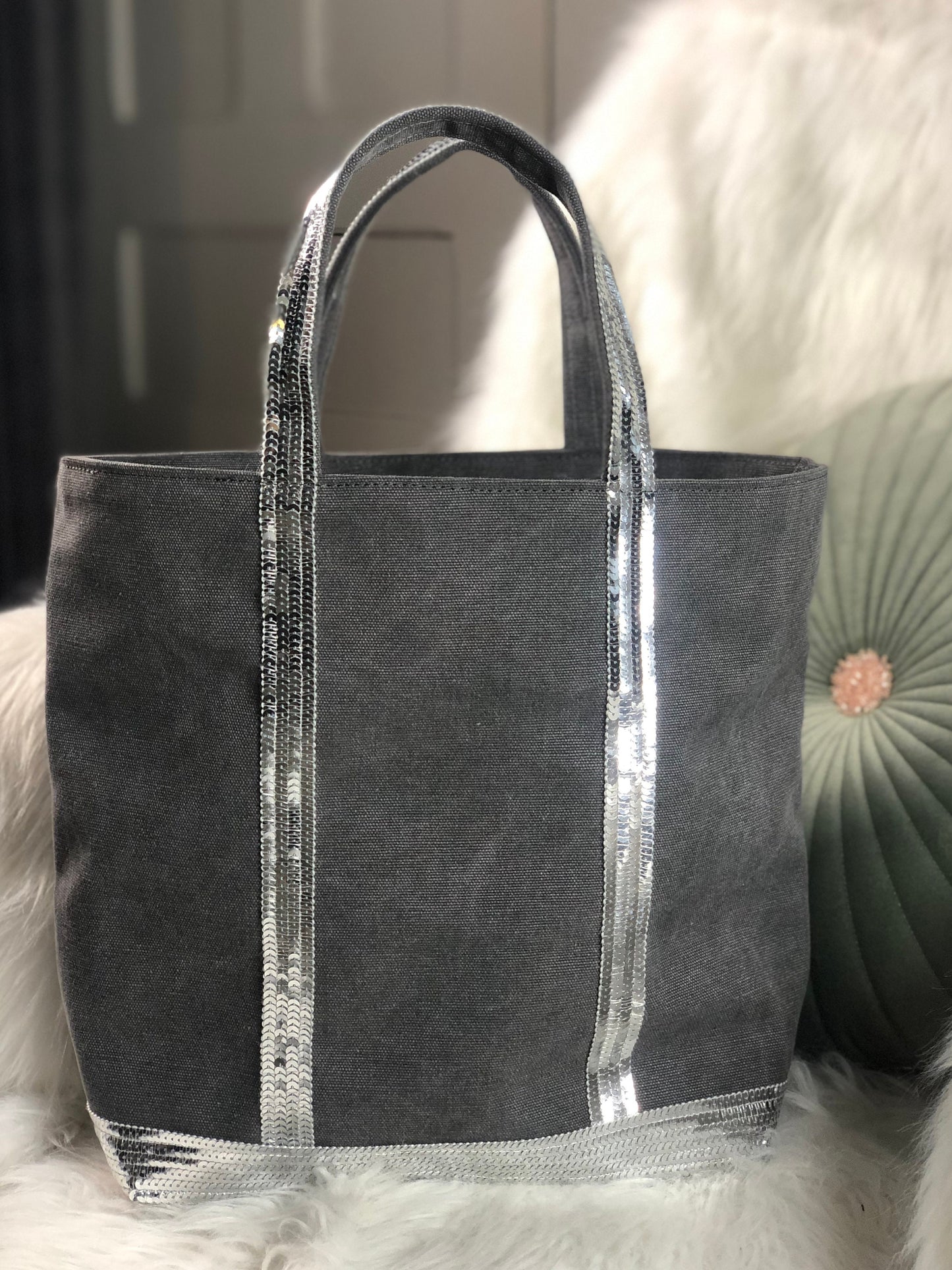Gray sequin tote bag - gray tote bag with sequins - mom tote bag - personalized bag