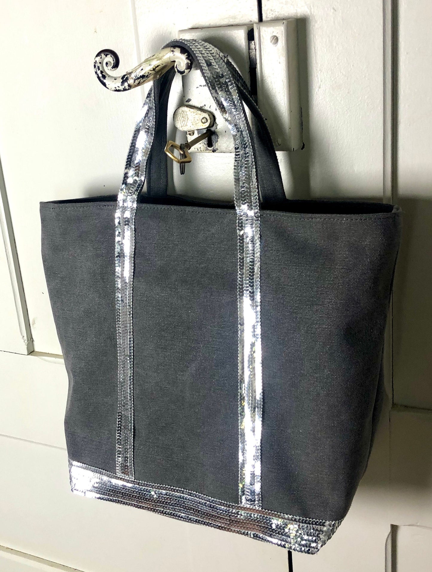 Sac cabas gris paillettes - sac cabas gris avec sequins - cabas maman - sac personnalisé