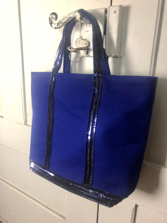 Navy cotton sequin tote bag