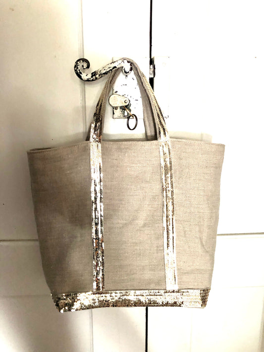 Soft sequined linen tote bag