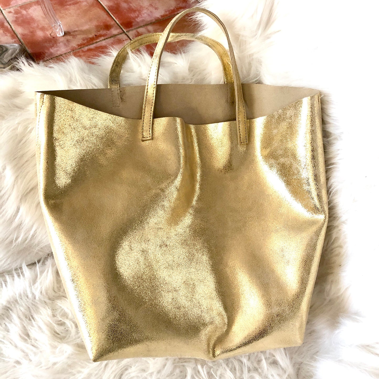 Gold leather tote bag
