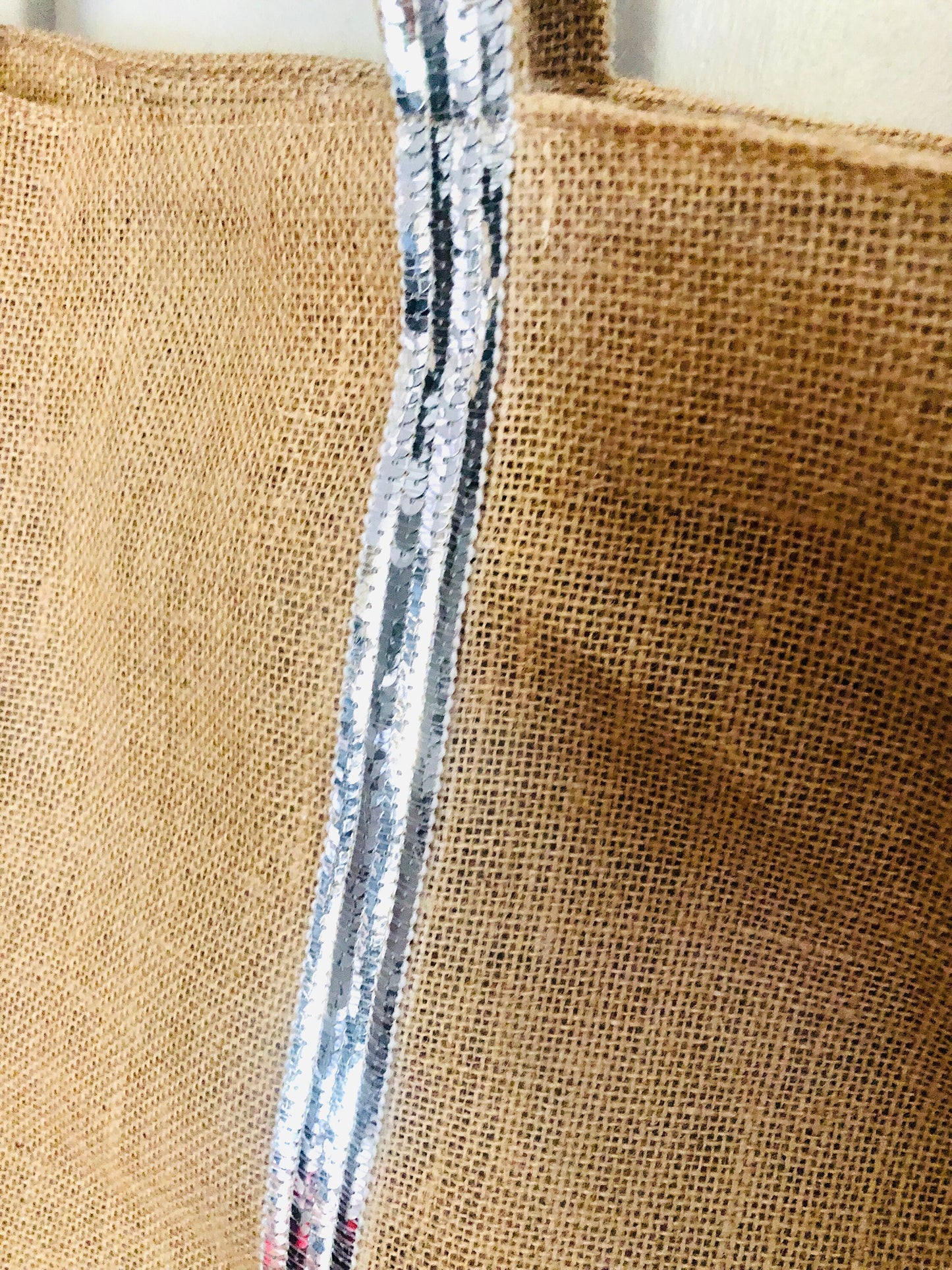Sac cabas jute - tote jute paillettes - sac de plage en jute - grand cabas porté épaule - cabas en paille avec fermeture