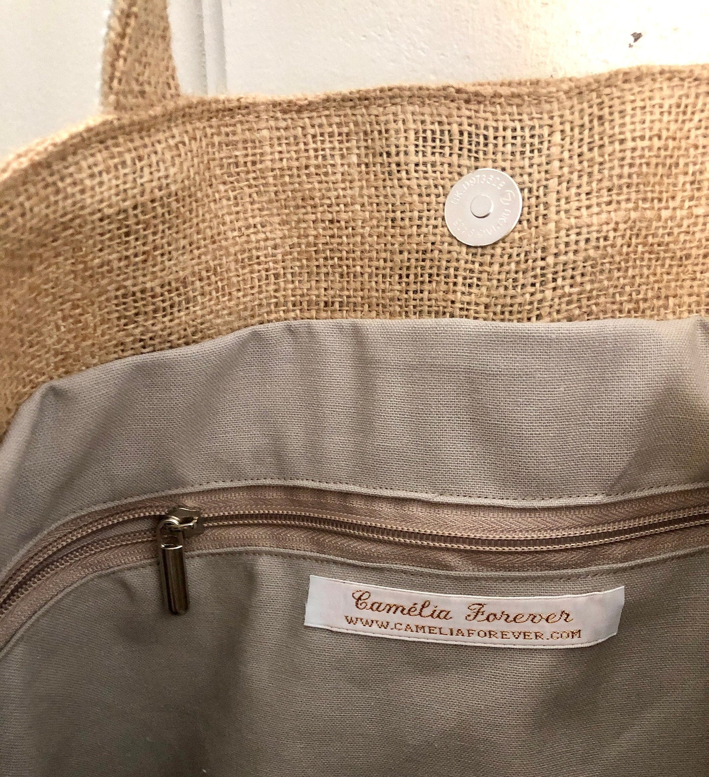 Sac cabas jute - tote jute paillettes - sac de plage en jute - grand cabas porté épaule - cabas en paille avec fermeture
