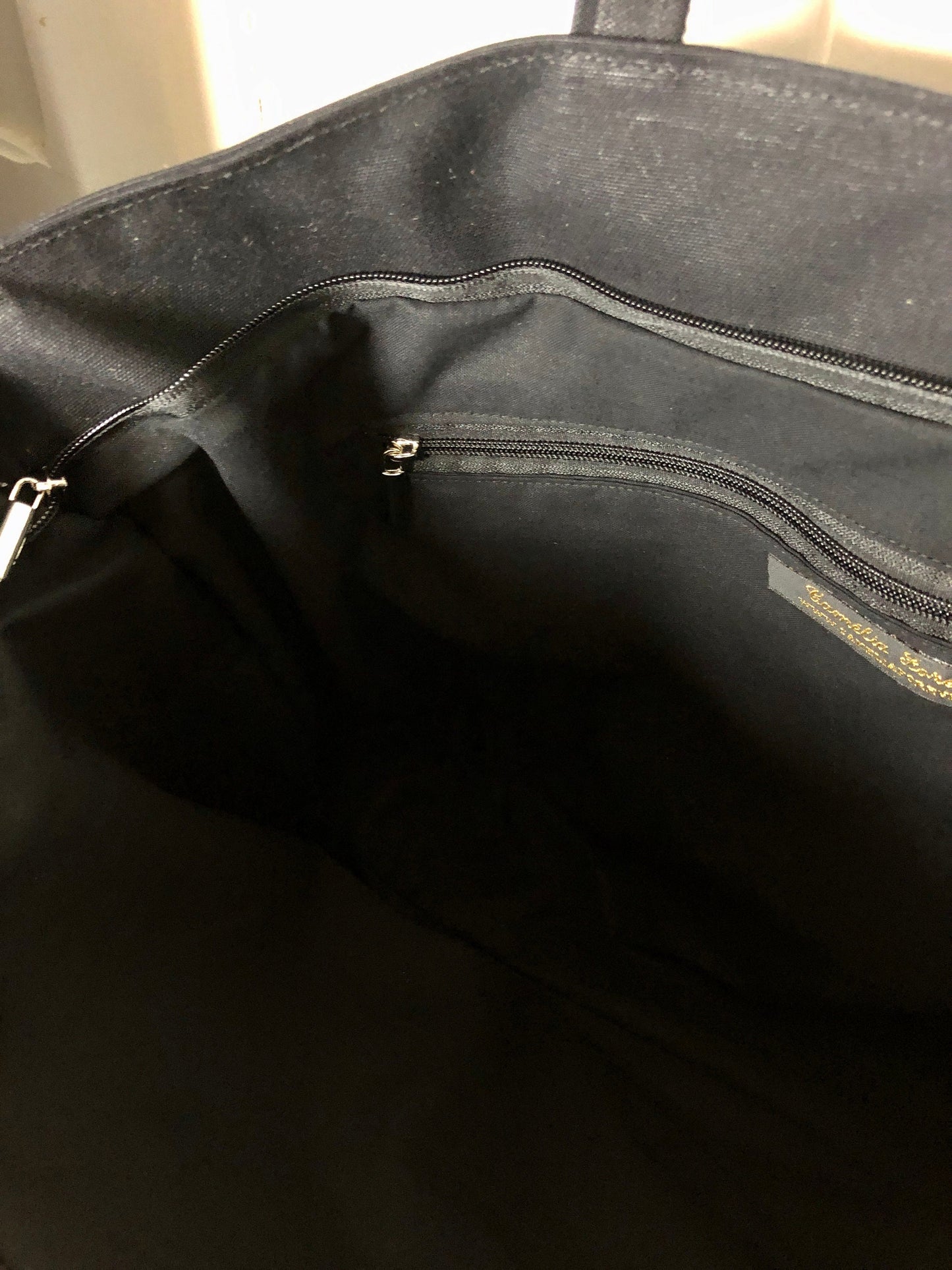 Black glitter tote bag - black cotton canvas bag topped with sequins - black tote bag