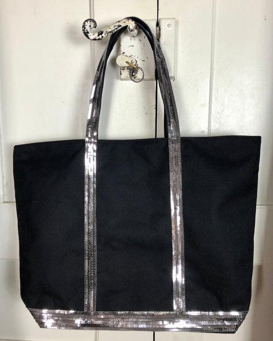 Sac cabas noir paillettes - sac en toile de coton noir surmonté de paillettes - fourre toute noir