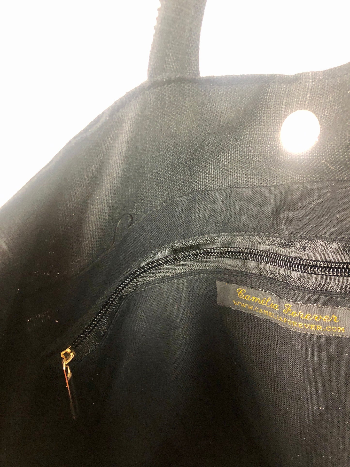 Sac cabas en lin noir sequins noirs