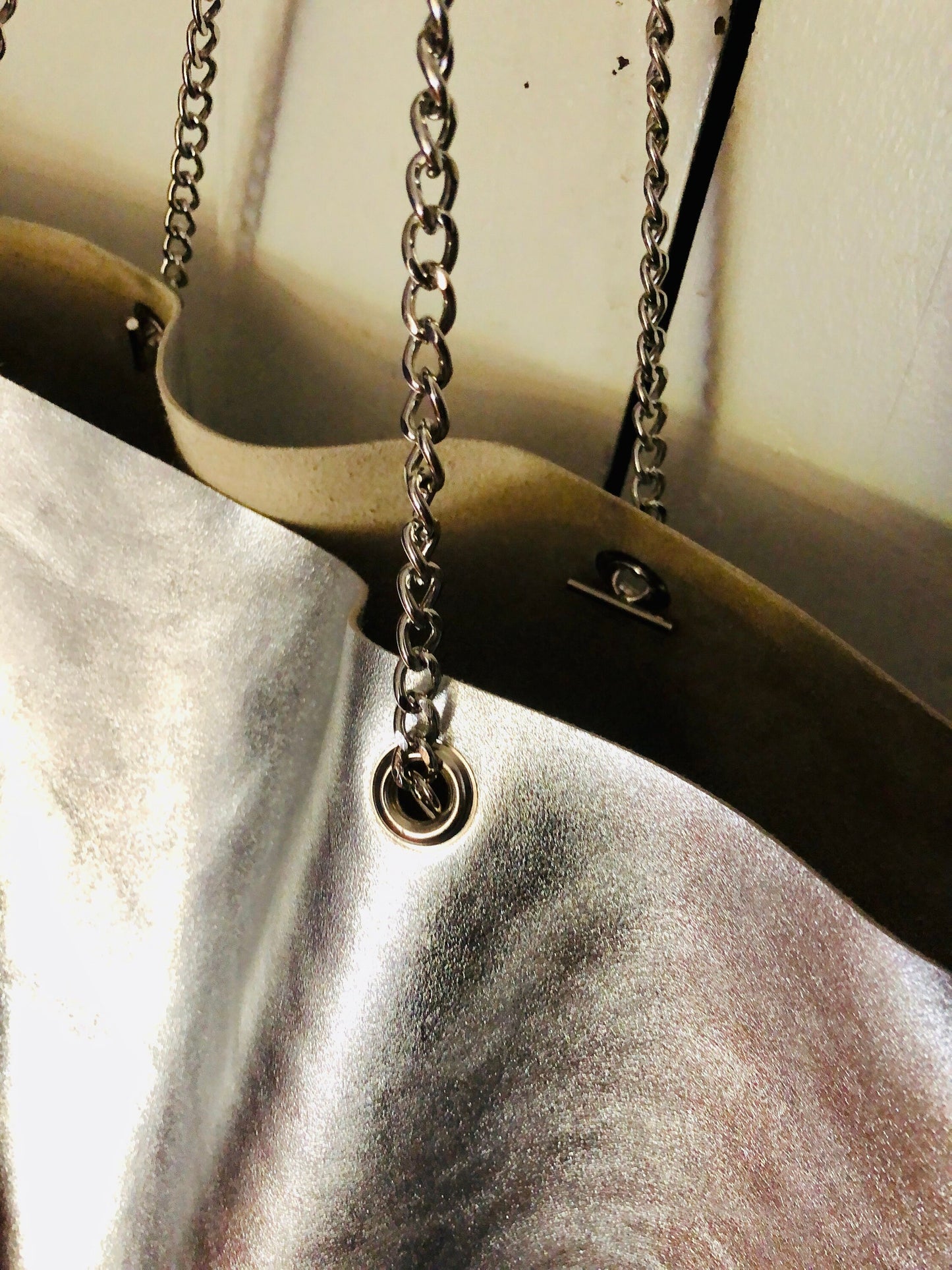 Sac tote épaule cuir argent, Sac a main femme cuir souple italien, sac shopping cuir, sac cabas femme cuir, fourre tout cuir argent