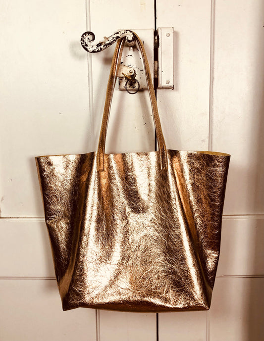 Pink gold leather tote bag