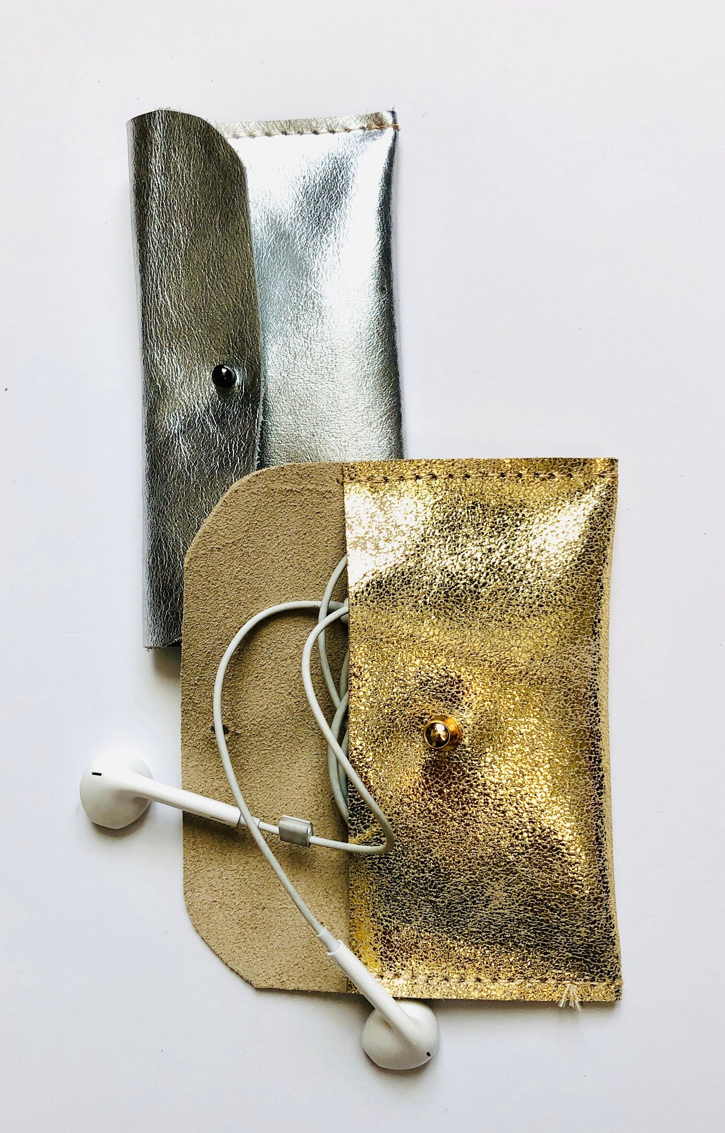 Gold leather earphone pouch, EarPods pouch with jack