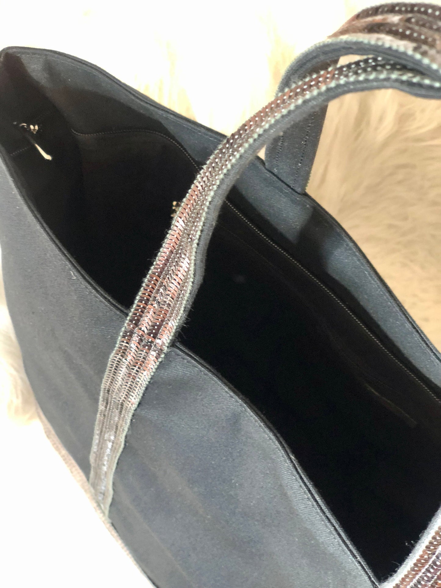 Sac cabas noir paillettes argent