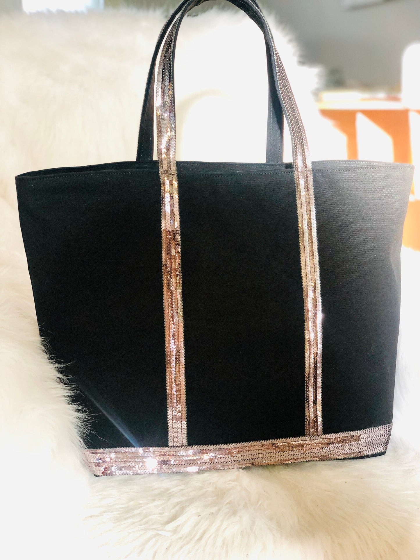 Sac cabas noir paillettes argent