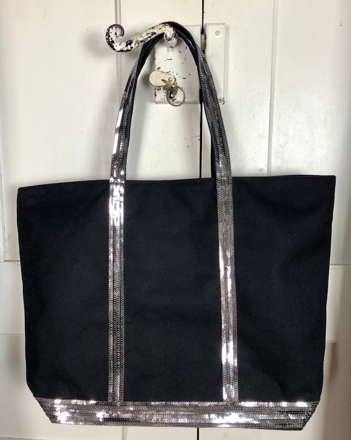 Sac cabas noir paillettes argent