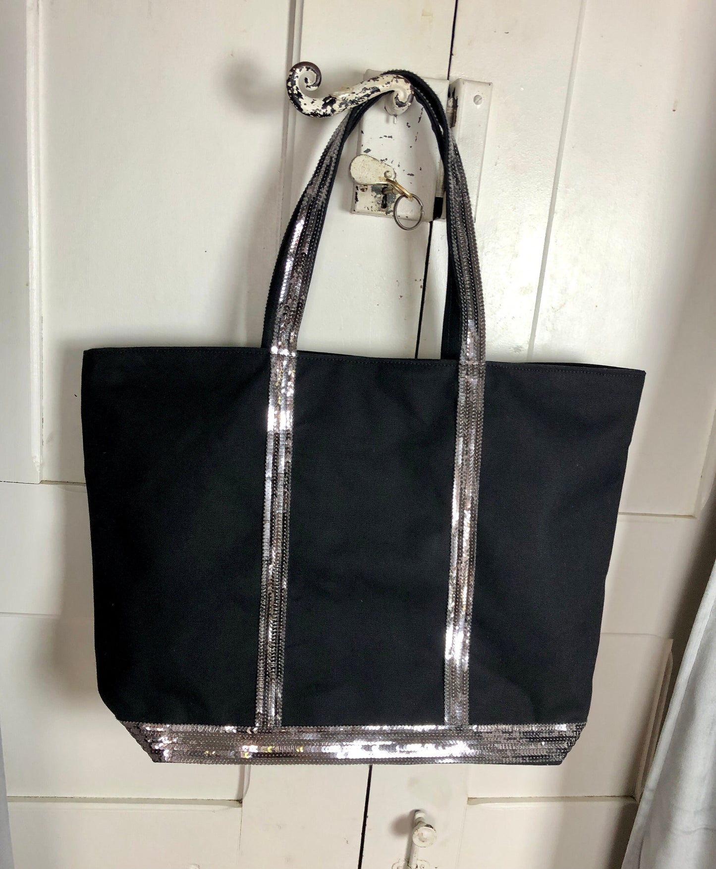 Sac cabas noir paillettes argent