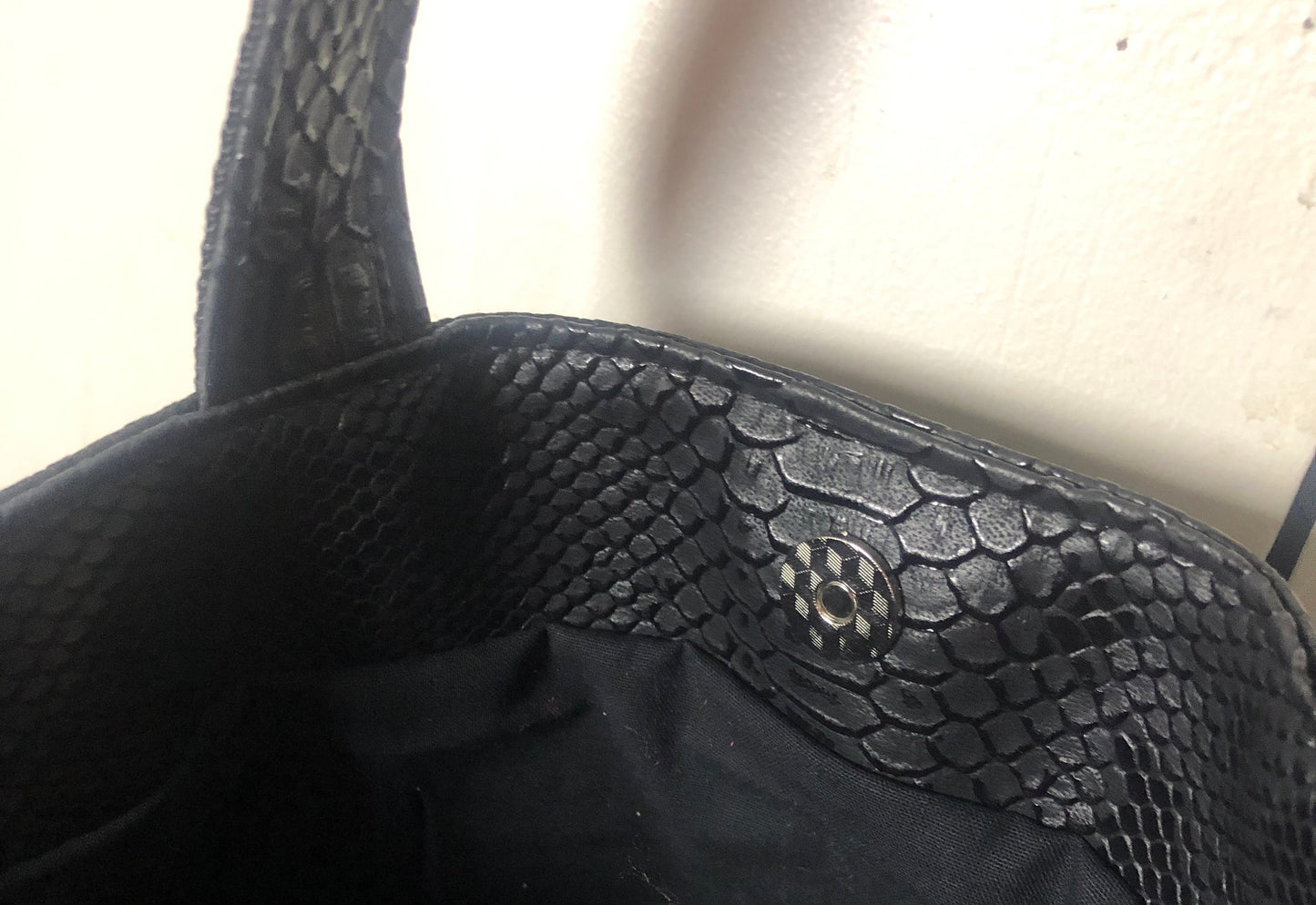 Black faux leather tote bag - faux snake leather tote bag