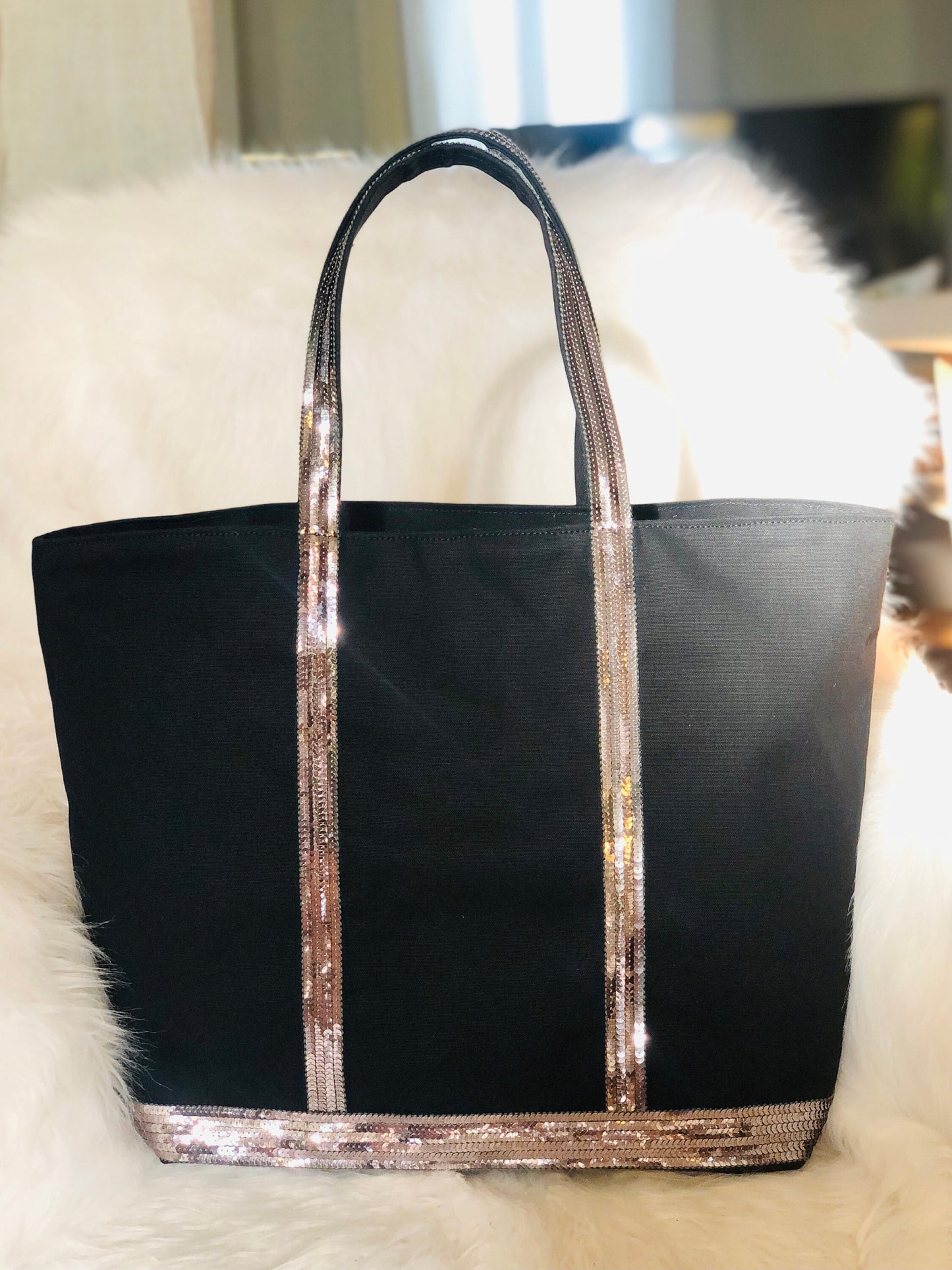 Sac cabas noir paillettes argent