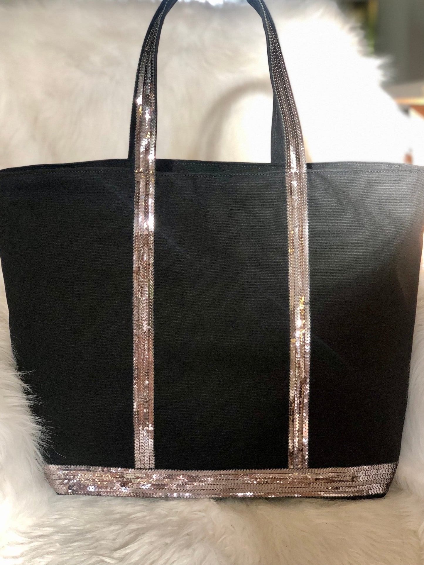 Sac cabas noir paillettes argent