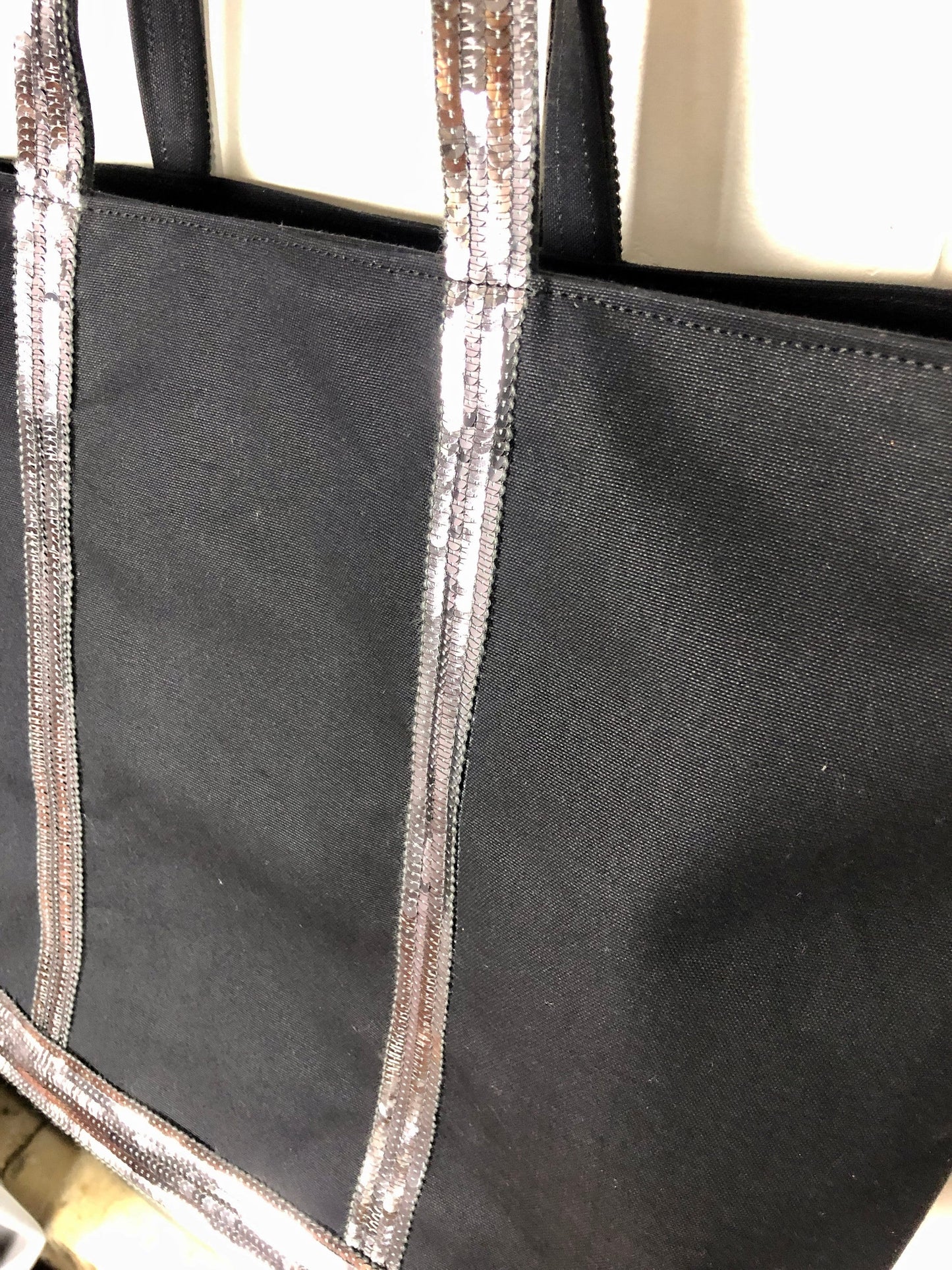 Sac cabas noir paillettes argent