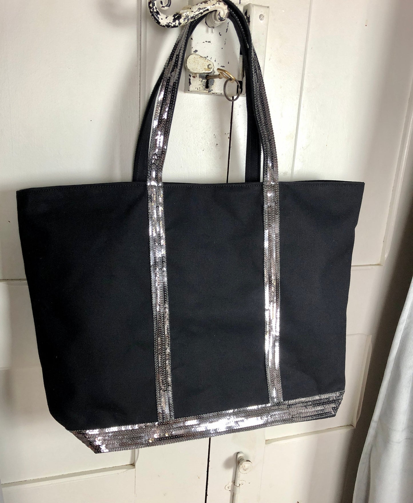 Sac cabas noir paillettes argent