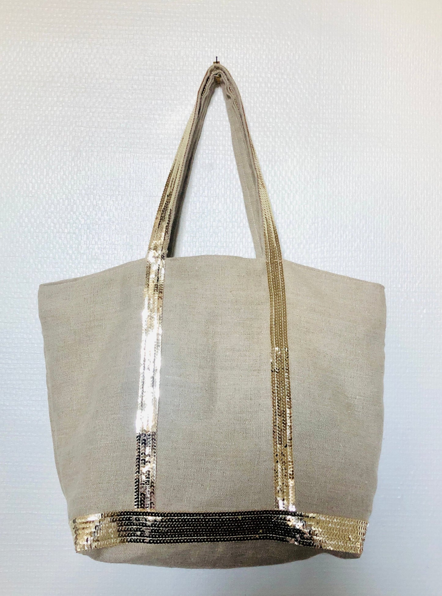 Washed linen tote bag with gold sequins