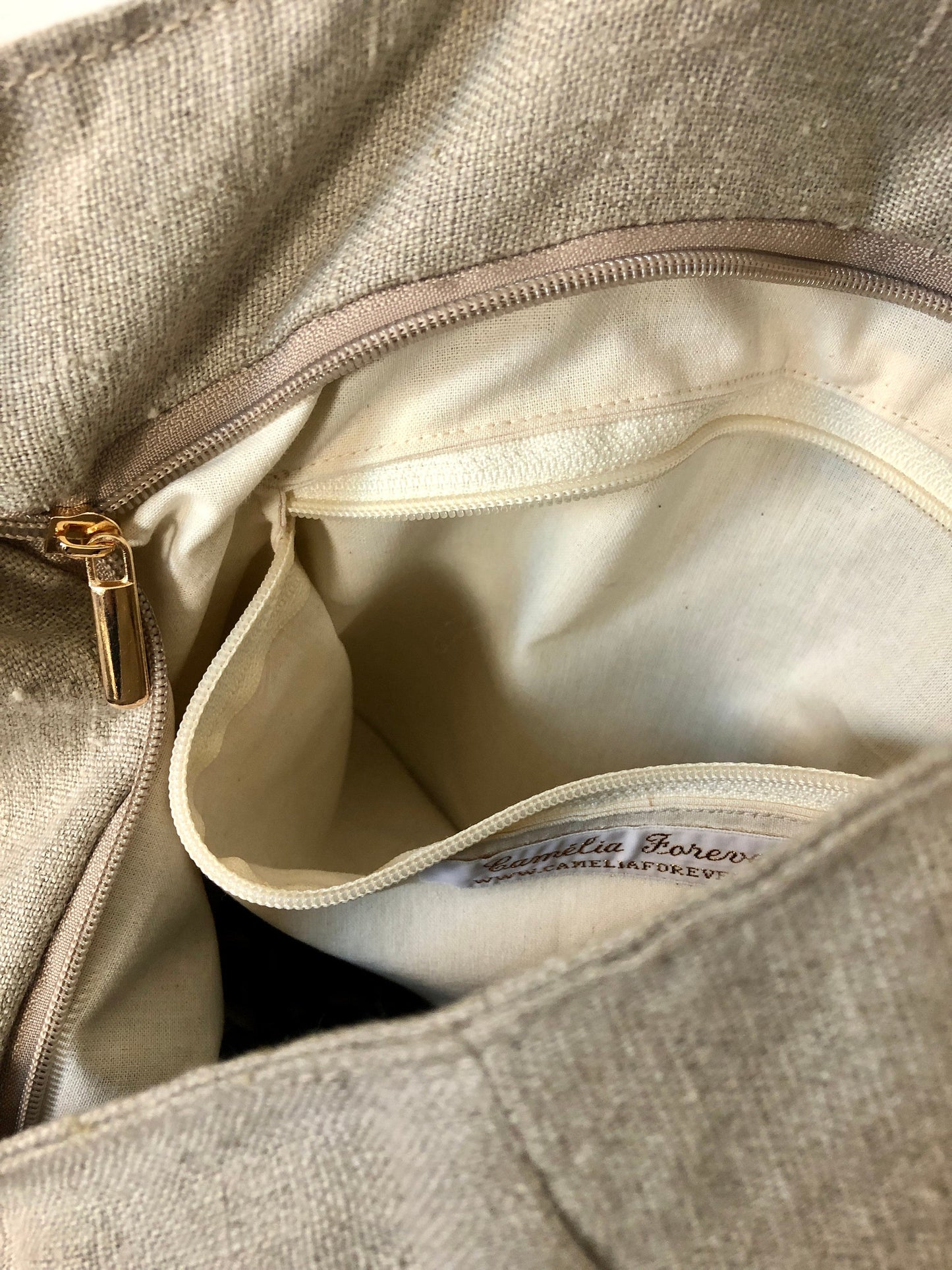Washed linen tote bag with gold sequins