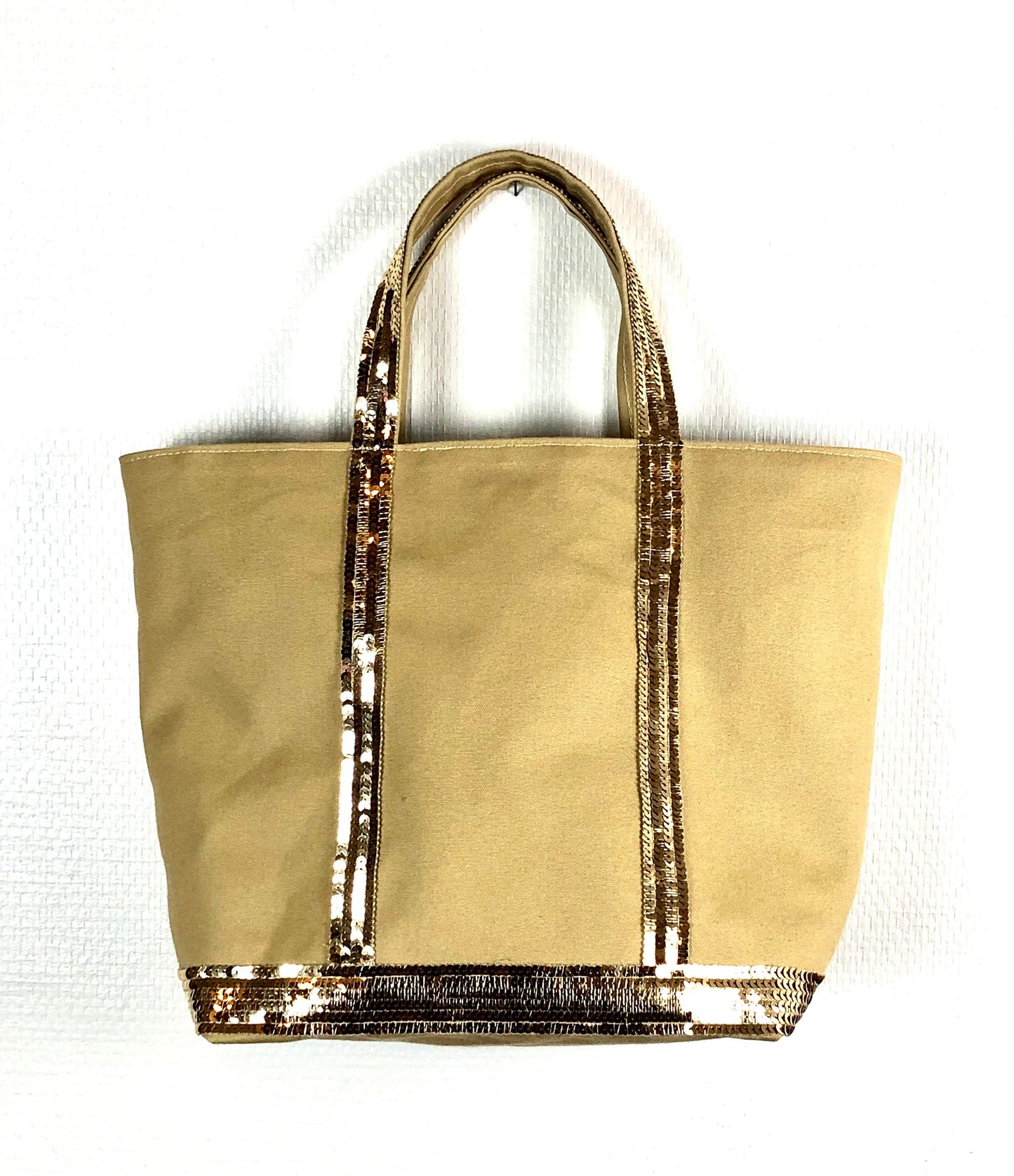 Camel Sequin cotton tote bag, summer it bag, natural fabric sequin tote, beige sequin shopper,  work purse