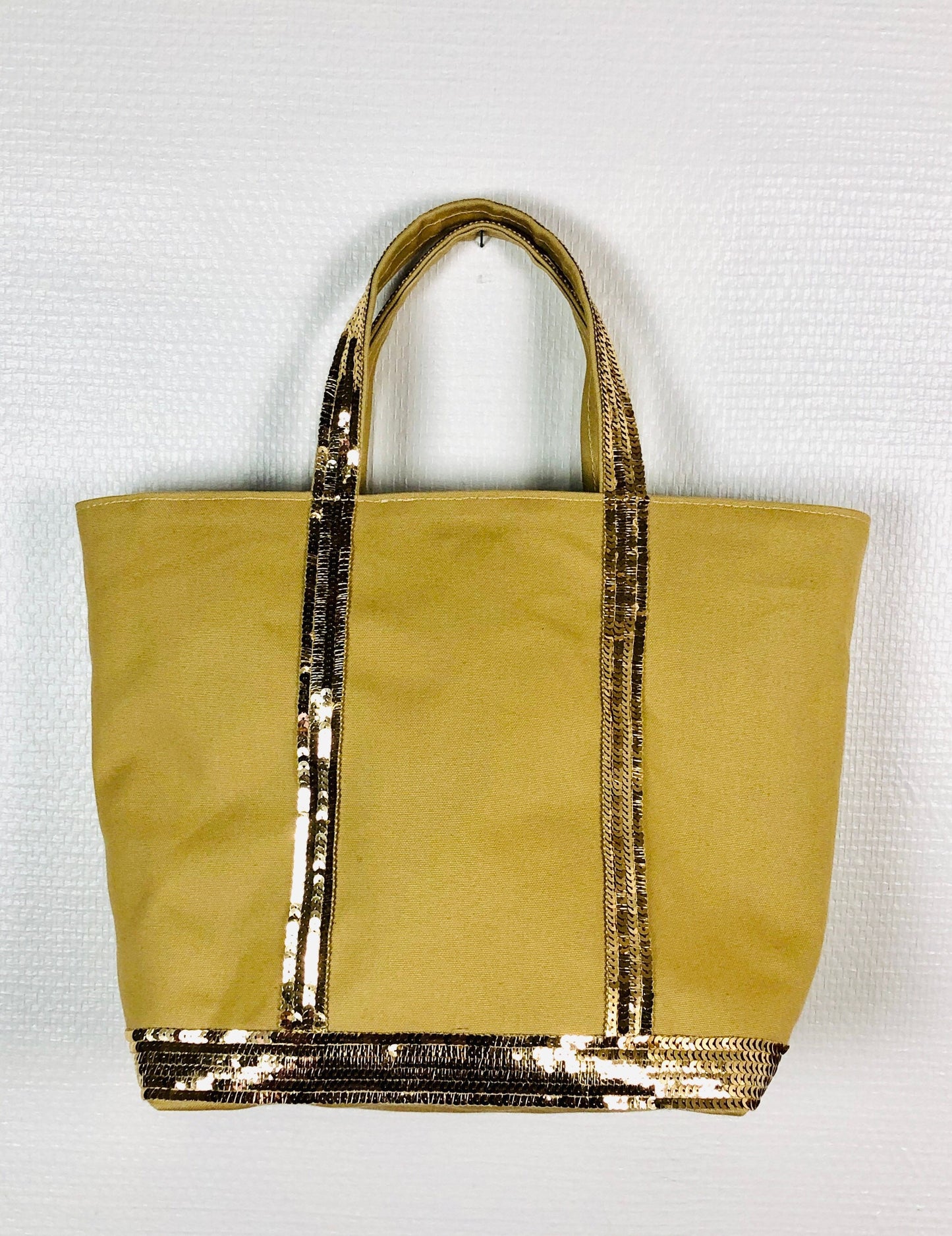 Camel Sequin cotton tote bag, summer it bag, natural fabric sequin tote, beige sequin shopper, work purse