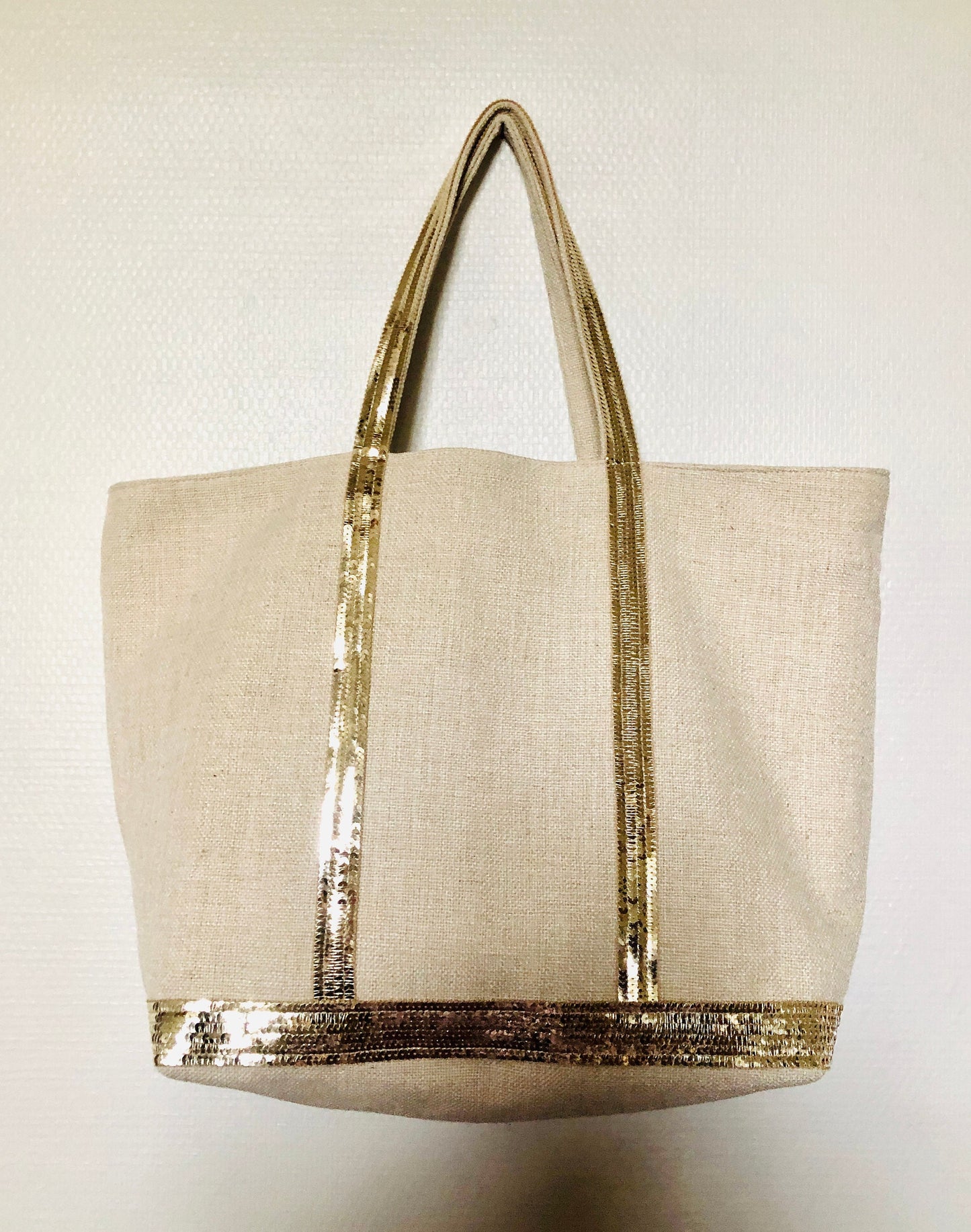 Tote bag toile de coton, sac porté épaule ecru, sac été 2022, sac toile été, fourre tout paillettes, sac plage écru