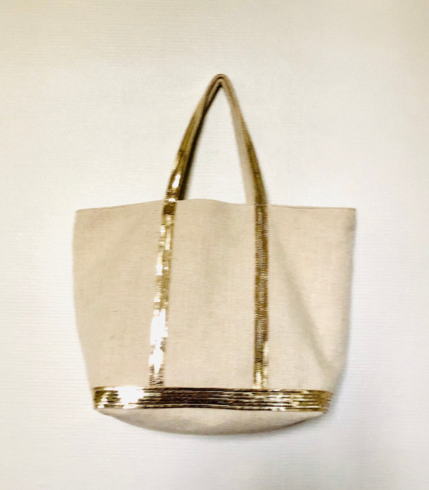 Tote bag toile de coton, sac porté épaule ecru, sac été 2022, sac toile été, fourre tout paillettes, sac plage écru
