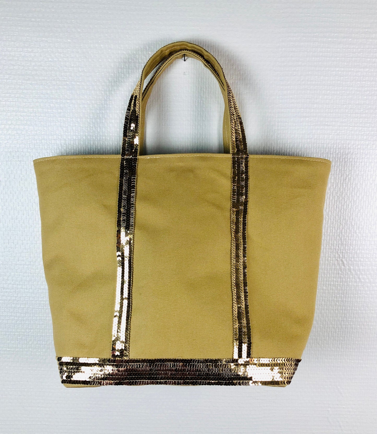 Camel Sequin cotton tote bag, summer it bag, natural fabric sequin tote, beige sequin shopper,  work purse