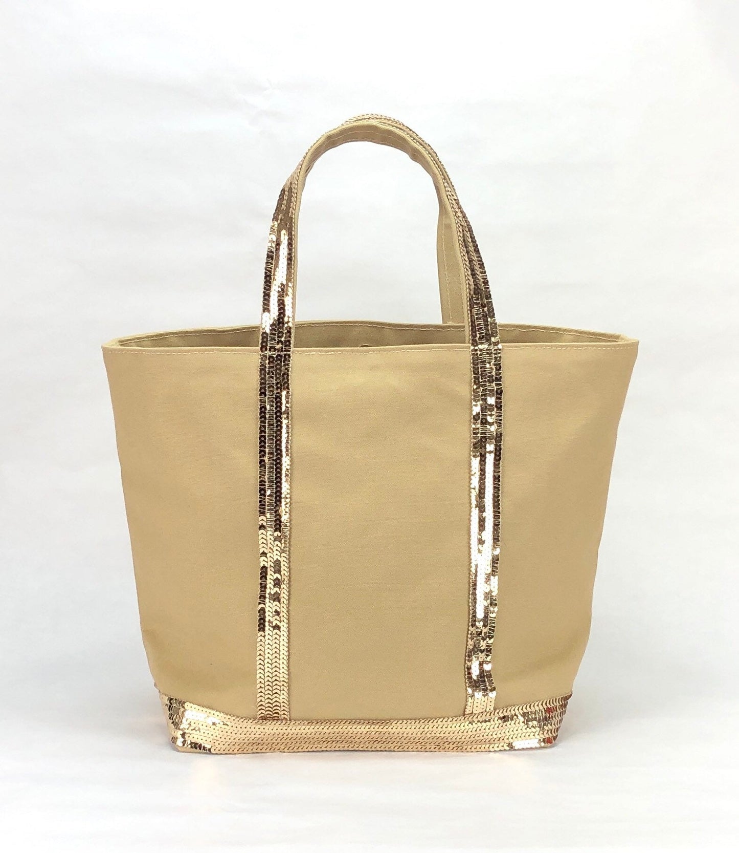 Camel Sequin cotton tote bag, summer it bag, natural fabric sequin tote, beige sequin shopper,  work purse