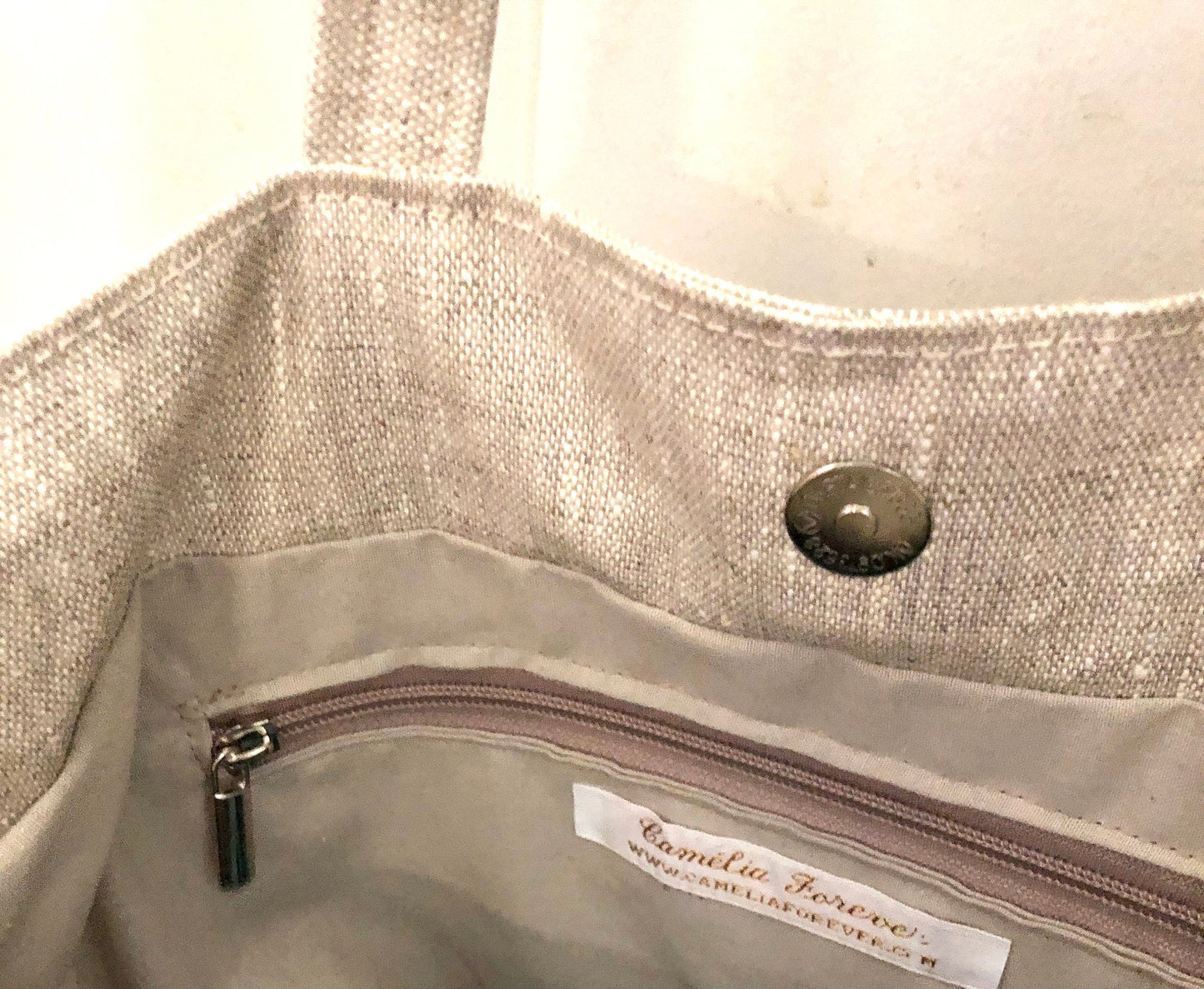 Sac cabas en lin enduit naturel sequins argent