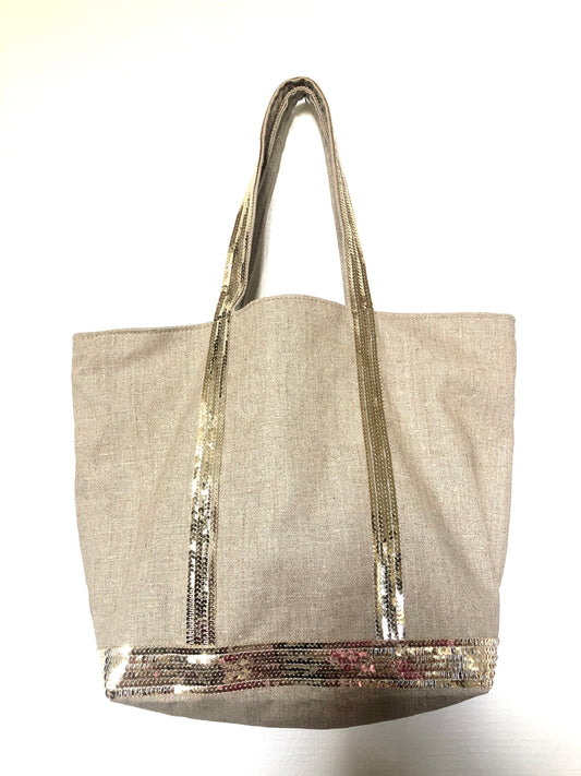 Natural coated linen shopping bag with gold glitter