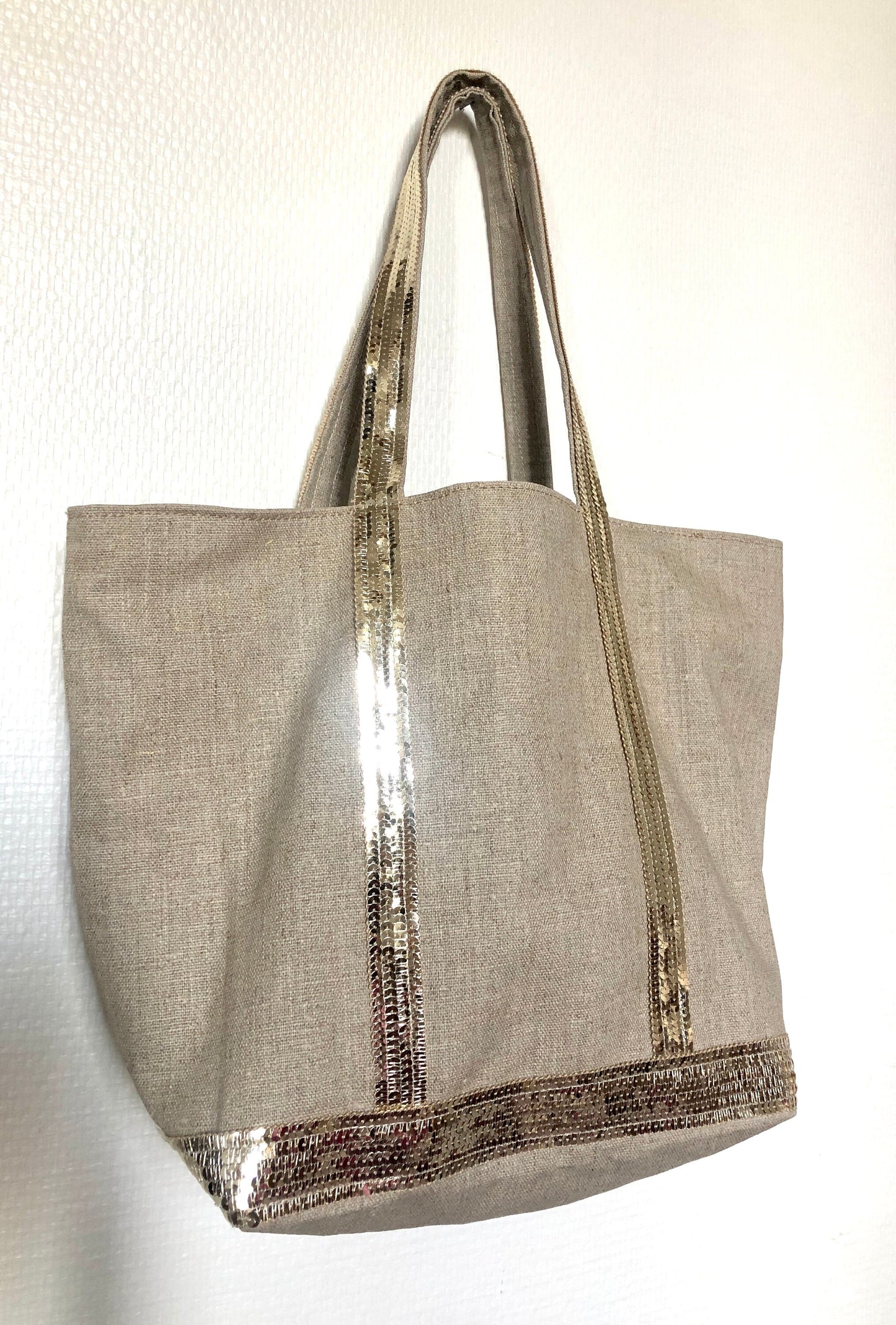 Natural coated linen tote bag with sequins, waterproof linen tote, sequin bag, office unique gift