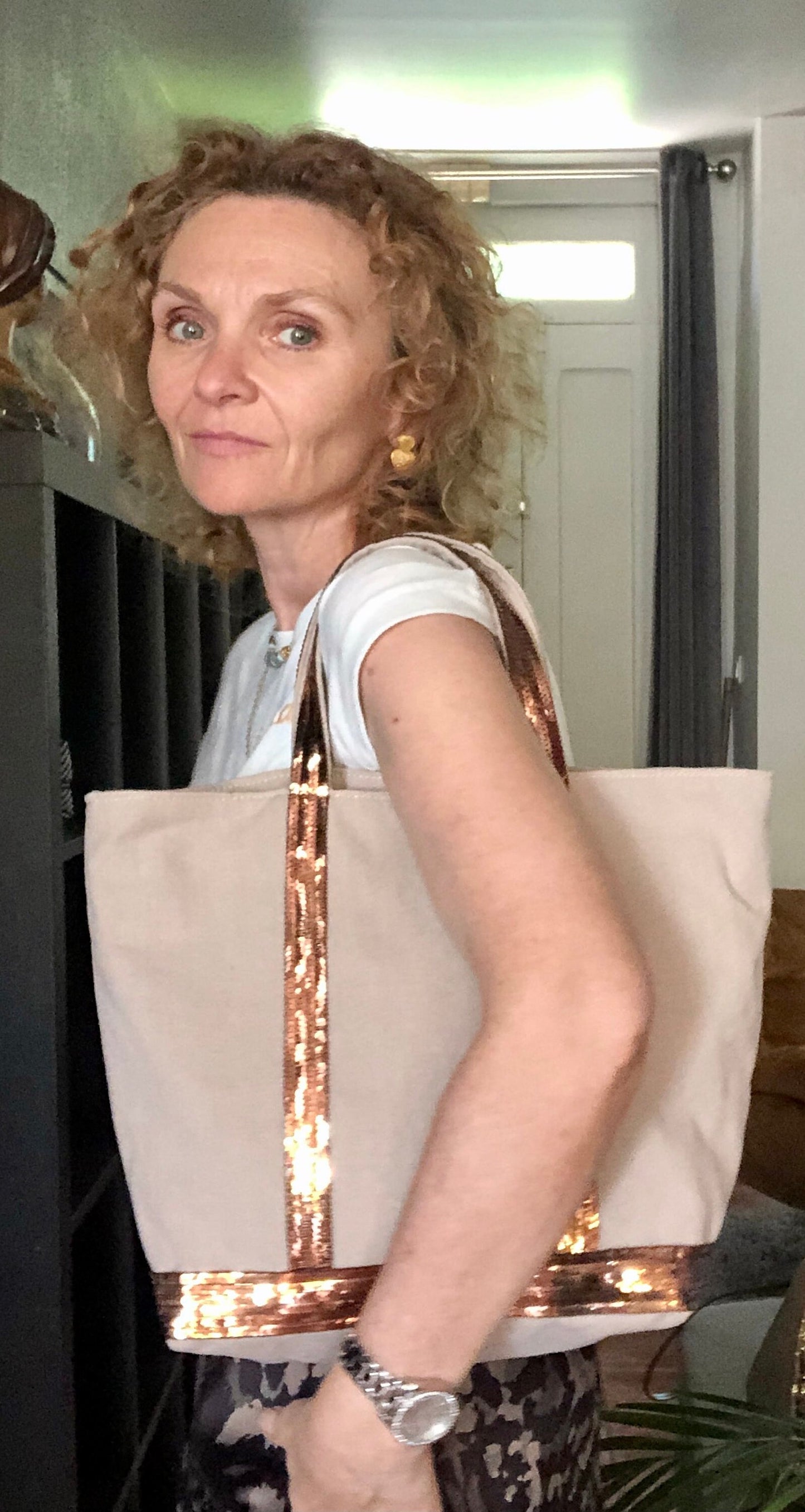 Cotton canvas tote bag, sequin beach bag