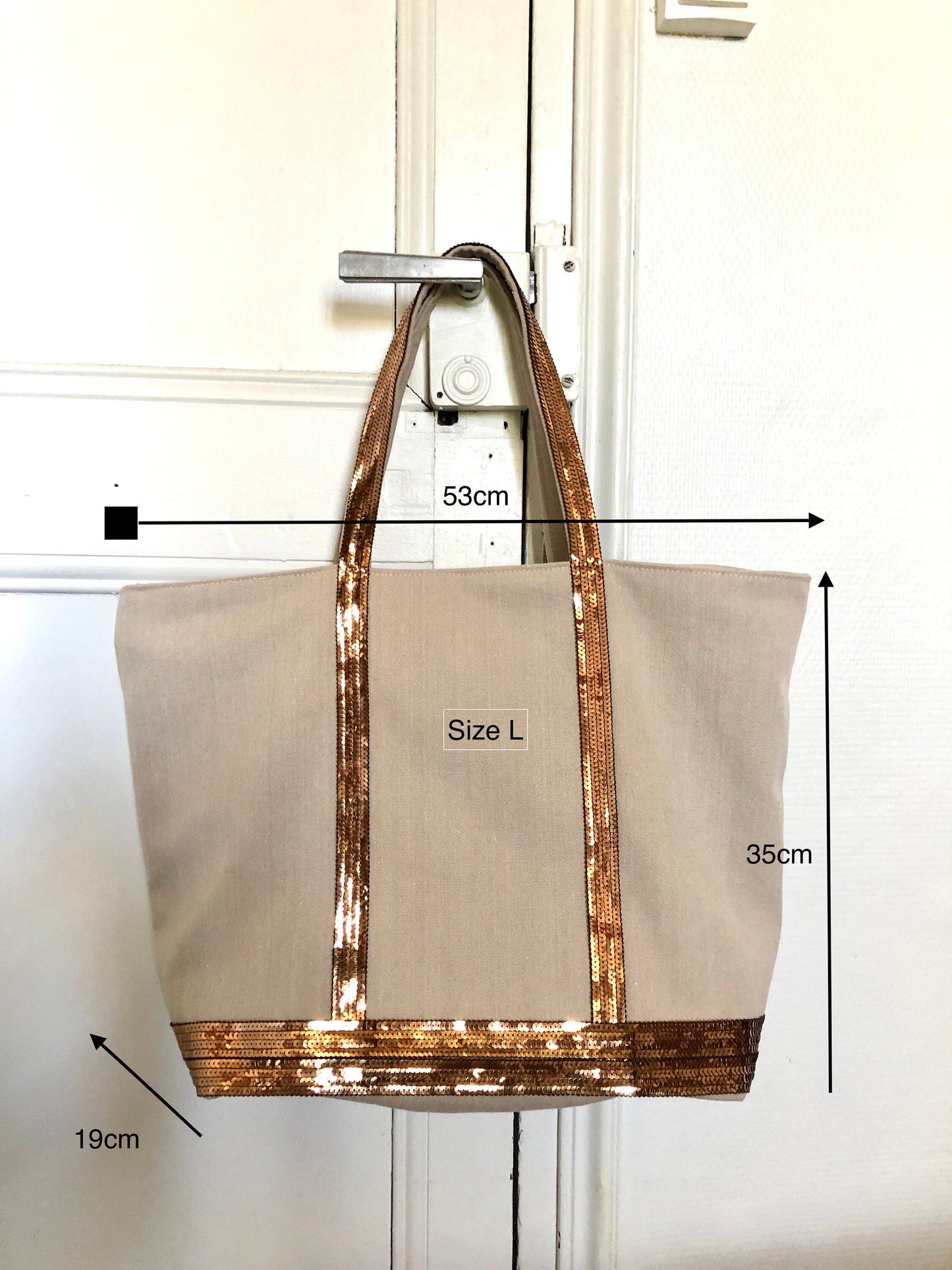 Cotton canvas tote bag, sequin beach bag