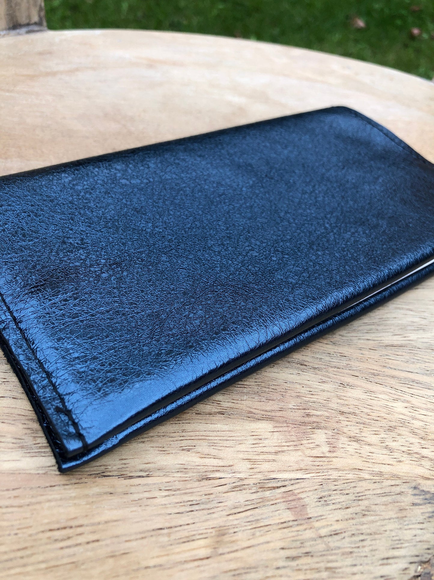 Navy blue leather cheque book cover, metallic leather cheque book pouch, leather gift for her