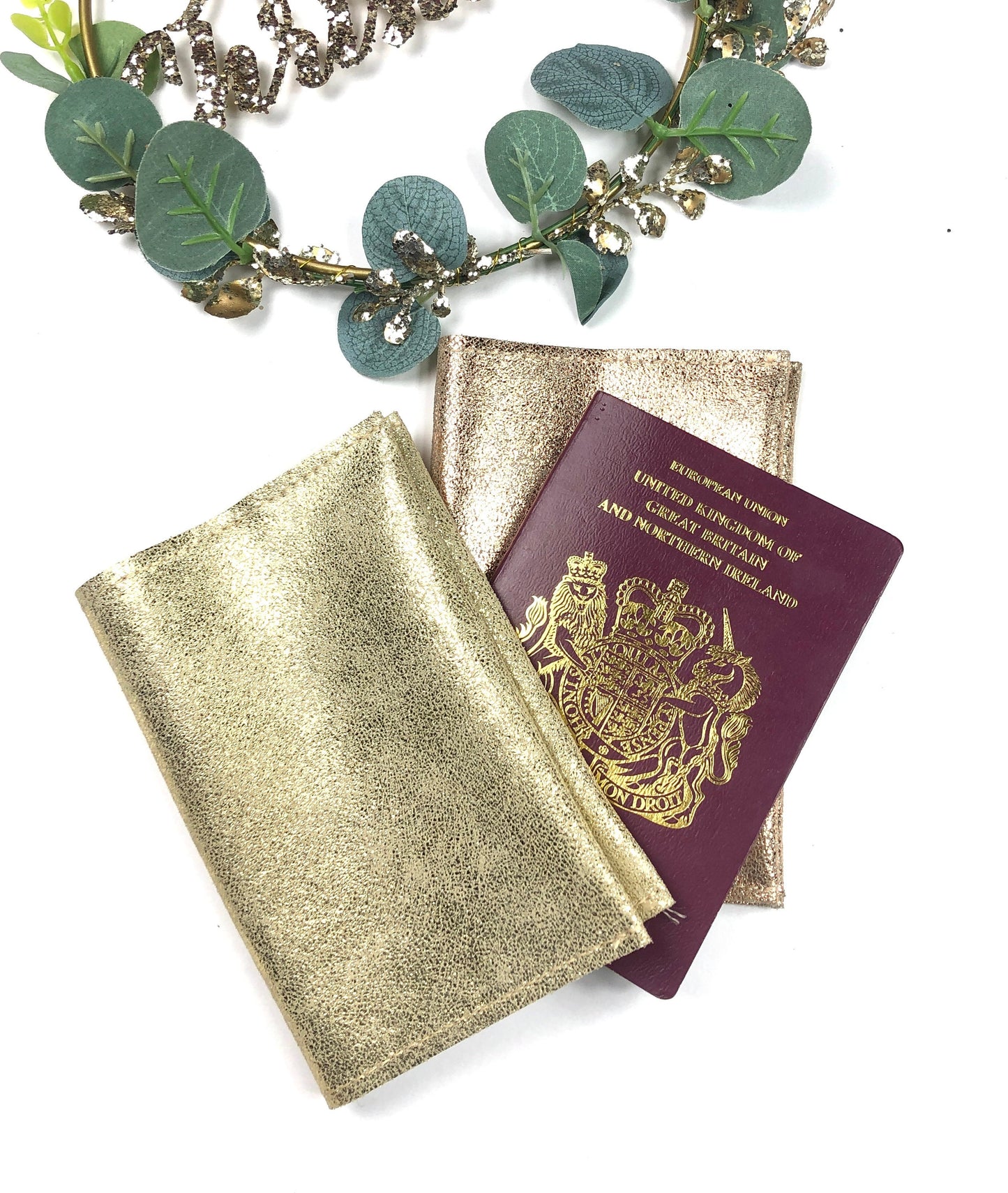 Passport protector in metallic leather golden passport holder unique Christmas gift mom original passport case travel lover gift